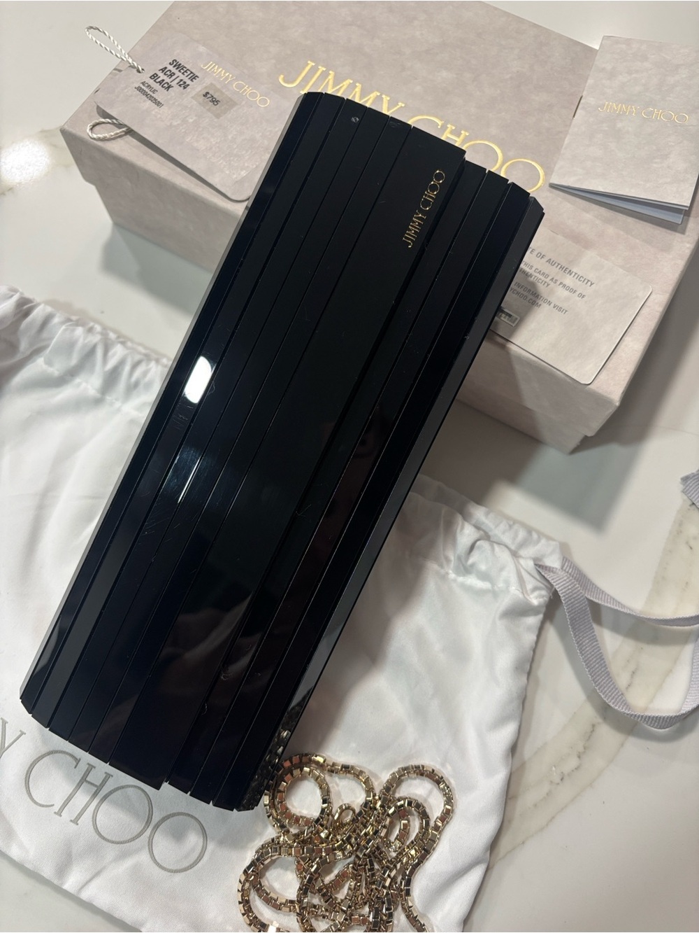 Jimmy Choo Black Patent Clutch with Chain Strap